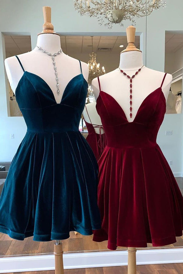Koscy A-line Velvet V Neck Homecoming Dress