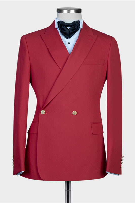 Koscy Handsome Red Peaked Lapel Summer Wedding Suit for Men