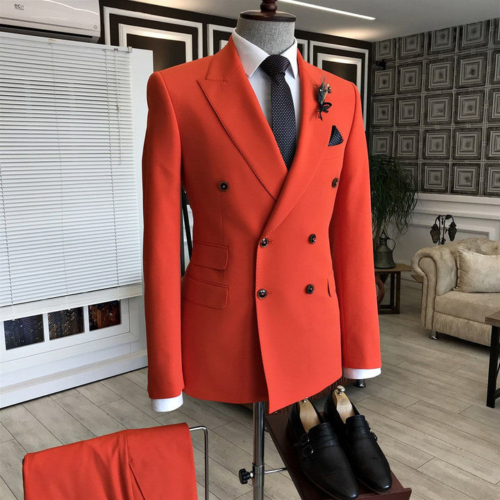 Koscy Gentle Red Party Suit with Peaked Lapel and Double Breasted Gentle for Prom