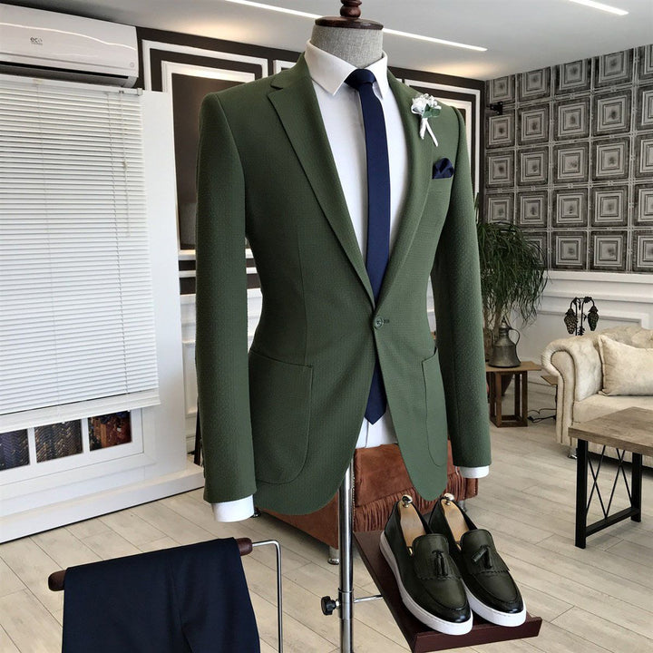 Koscy Elegant Dark Green Groom Suit with Notched Lapel