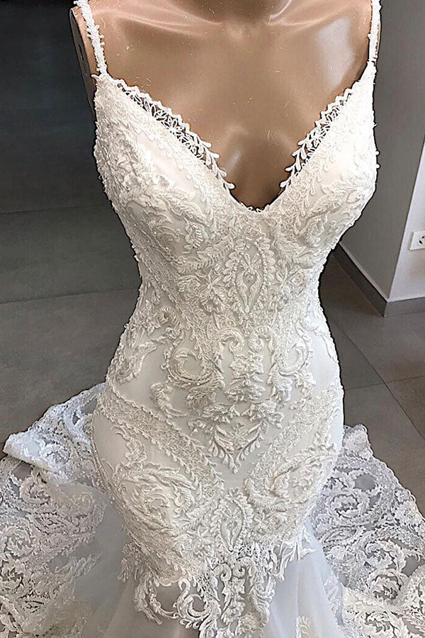 Bmbride Mermaid Wedding Dress with Amazing Appliques and Tulle