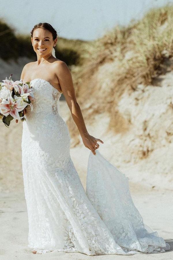 Bmbride Long Mermaid Sweetheart Floral Lace Wedding Dresses