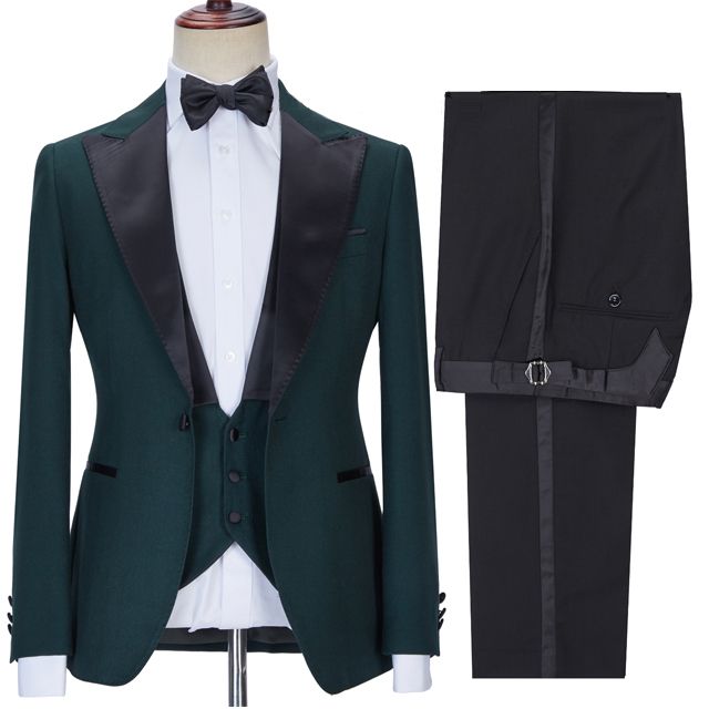 Koscy Black Lapel Three-Piece Formal Business Suit for Men