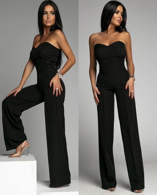 Koscy Black Graceful Sheath Zipper Sleeveless Strapless Jump Suit