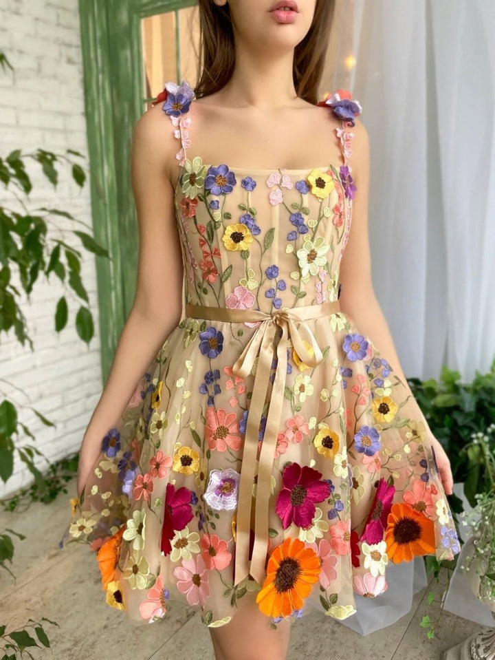 Koscy A Line Floral Short Homecoming Dress With 3D Flowers