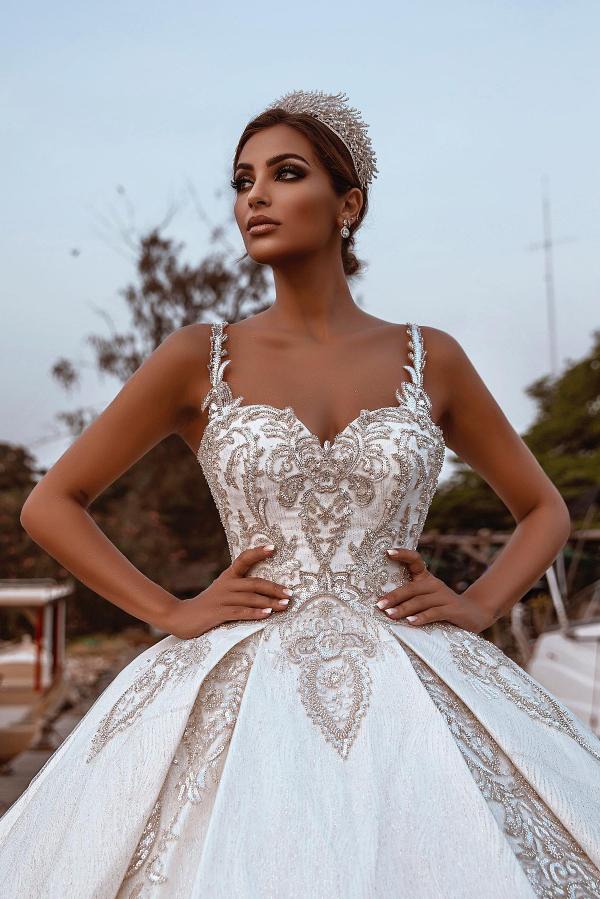 Bmbride Long Ball Gown Wedding Dress with Sweetheart Glitter Sequins and Sweep Train