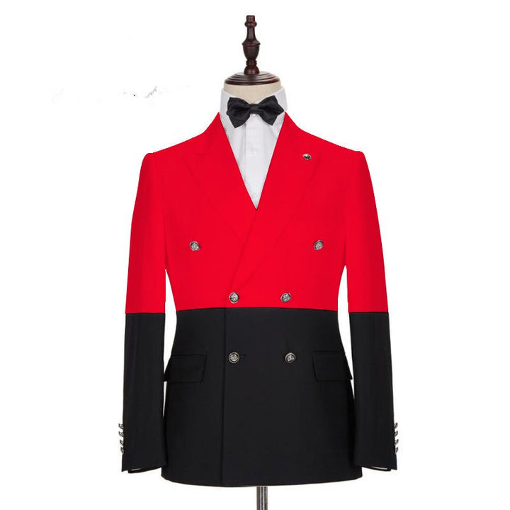 Koscy Gentle Red Double-Breasted Casual Suit with Peaked Lapel for Party