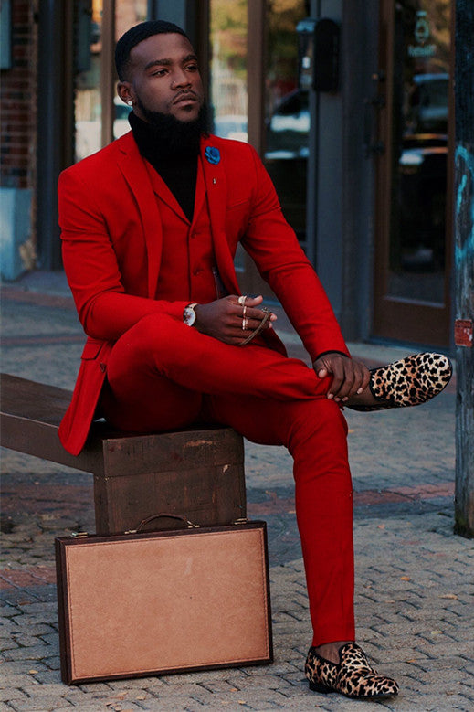 Koscy Shining Red Formal Prince Suit with Notched Lapel for Groom