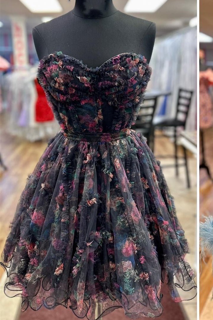 Koscy A Line Strapless Floral Homecoming Dress