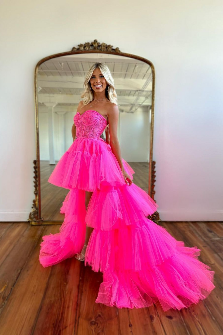 Rose Prom Dress with Sleeveless Gown and Tulle Train