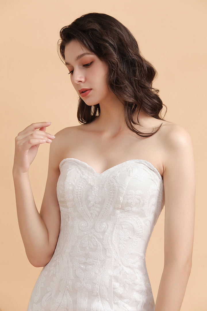 Bmbride Sparkling White Mermaid Wedding Dress with Sweetheart Neckline