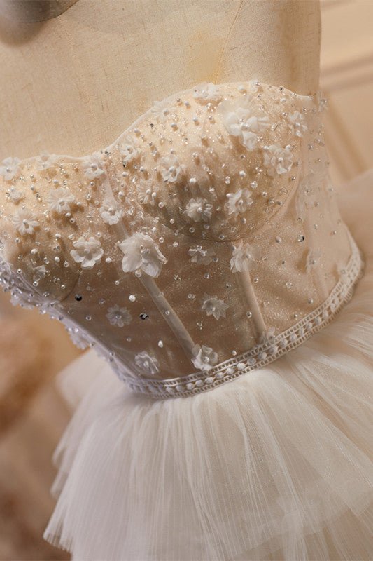 Koscy White Tulle 3D Floral Lace A-Line Tiered Homecoming Dress