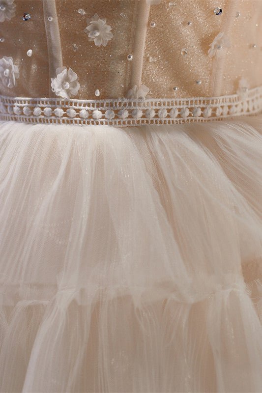 Koscy White Tulle 3D Floral Lace A-Line Tiered Homecoming Dress