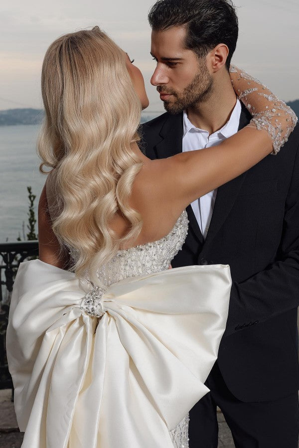 Bmbride Glitter Long Mermaid Sweetheart Satin Lace Wedding Dresses