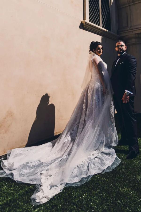 Bmbride Romantic A-line Sweetheart Tulle Floral Lace Wedding Dress