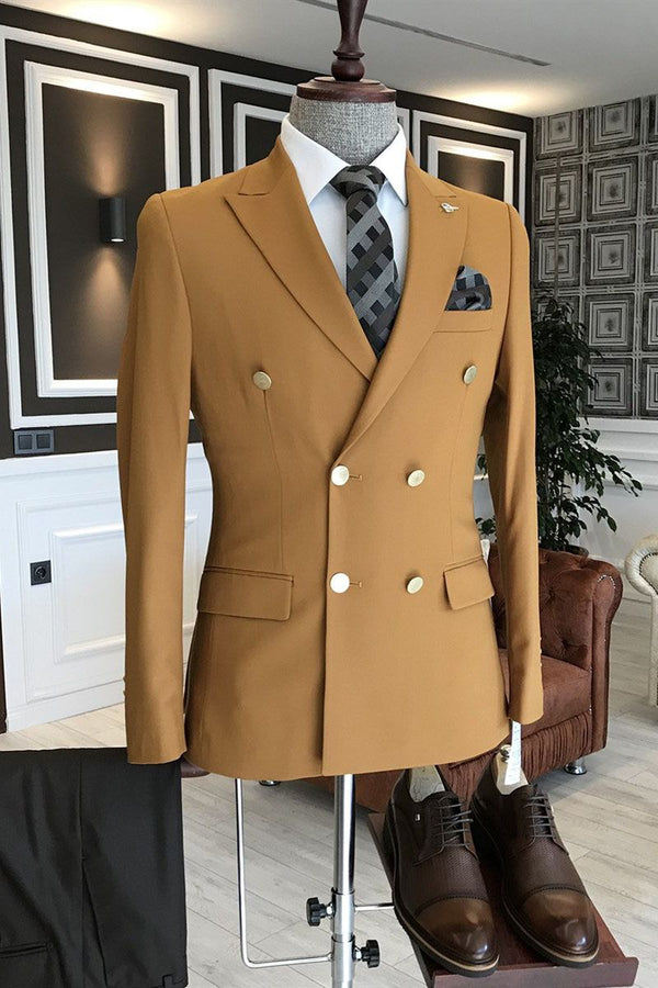 Koscy Simple Brown Slim Fit Double-Breasted Prince Suit for Prom