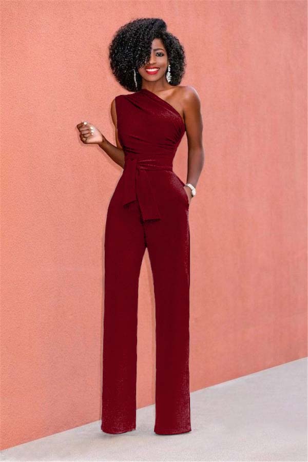 Koscy Concise Black One-Shoulder Daily Women's Jump Suit