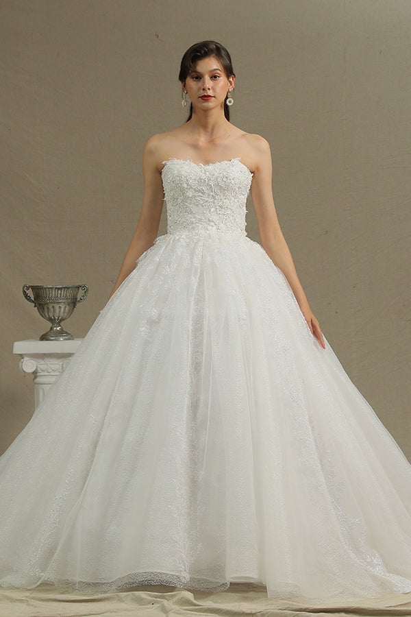 Bmbride Gorgeous Off The Shoulder Appliques Sweetheart Ball Gown Wedding Dress