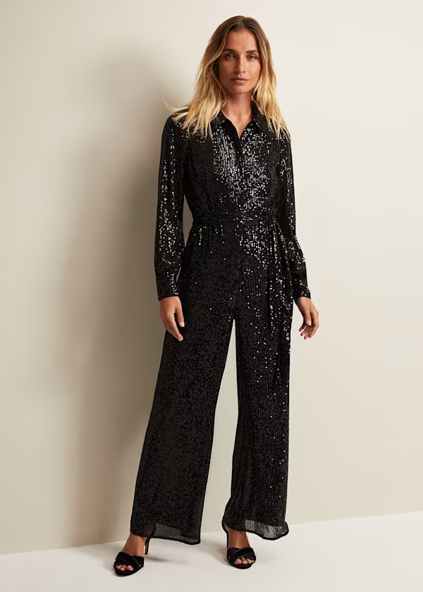 Koscy Glamorous Black Long Sleeves Belt Customizable Jump Suit