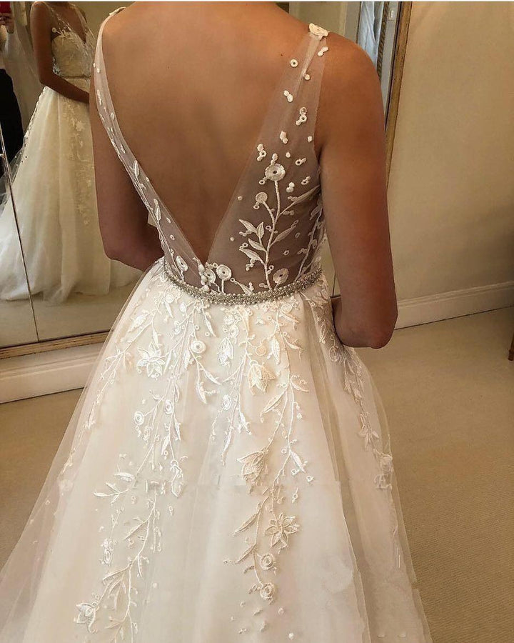 Bmbride Exquisite Long A-line Sweetheart Tulle Open Back Bridal Gown
