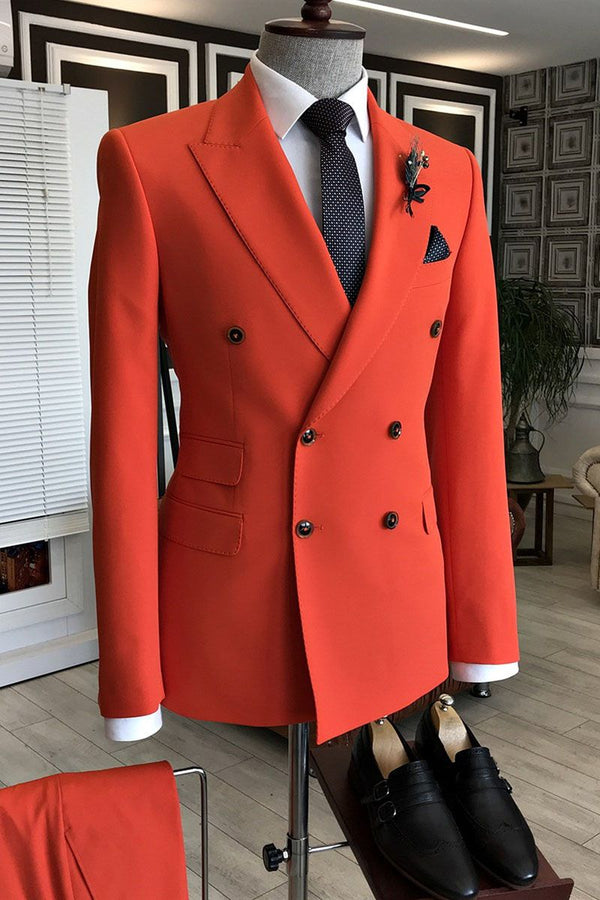 Koscy Gentle Red Party Suit with Peaked Lapel and Double Breasted Gentle for Prom