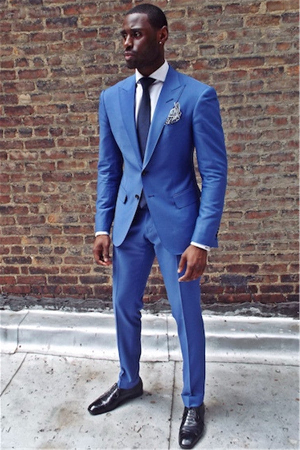 Koscy New Arrival Royal Blue Two-Piece Summer Wedding Suit with Peaked Lapel