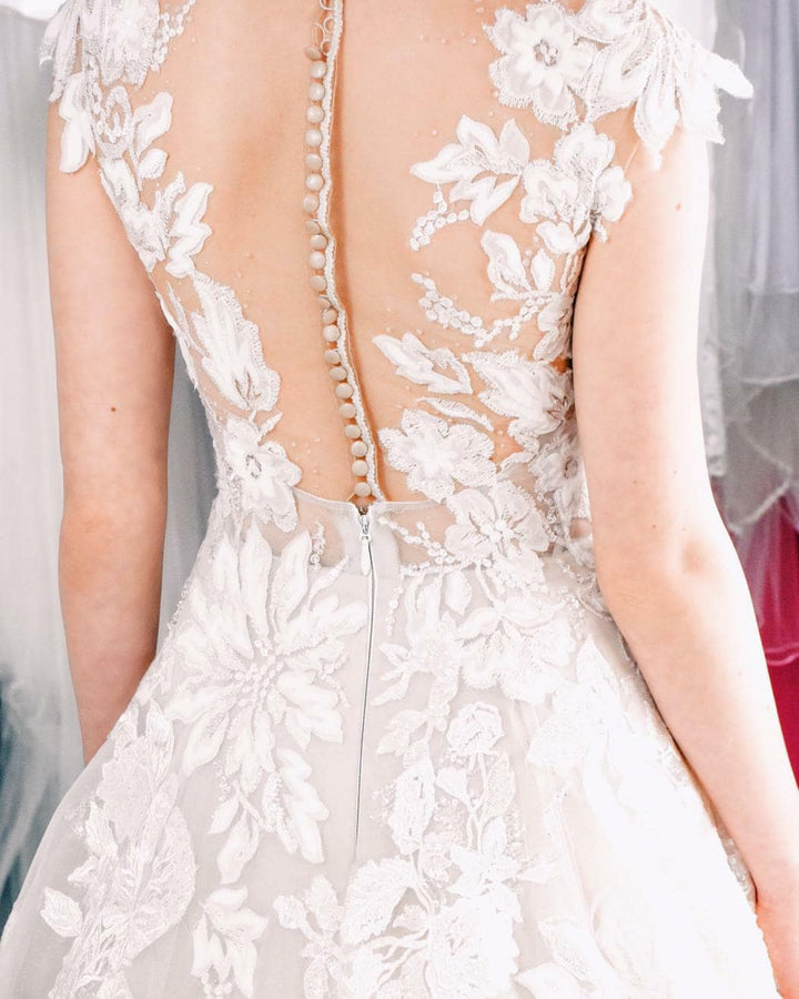 Bmbride A-Line Bateau Appliques Lace Pearl Floor-length Tulle Wedding Dress