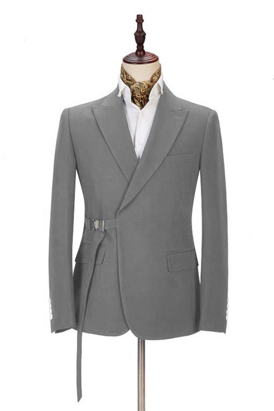 Koscy Stylish Dark Gray Tuxedo for Wedding with Buckle Button