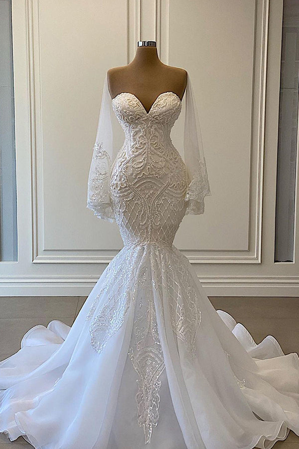 Bmbride Mermaid Sweetheart Strapless Pearls Beadings Lace Wedding Dress