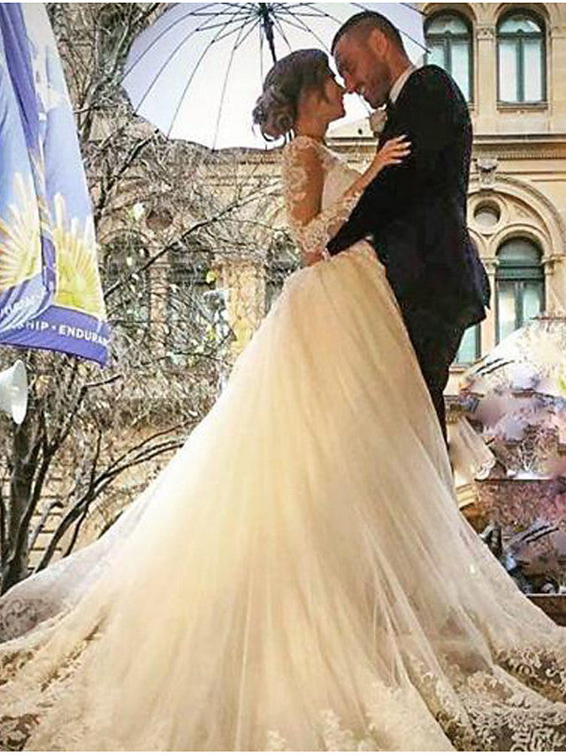 Bmbride Glamorous Ball Gown Mermaid Trumpet V Neck Wedding Dress