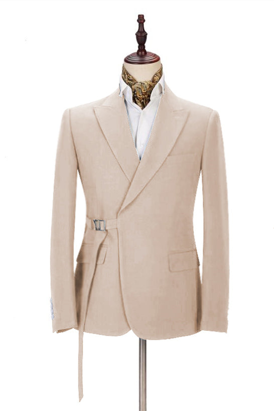 Koscy Gentle David Beckham-Inspired Champagne Wedding Suit with Buckle Button