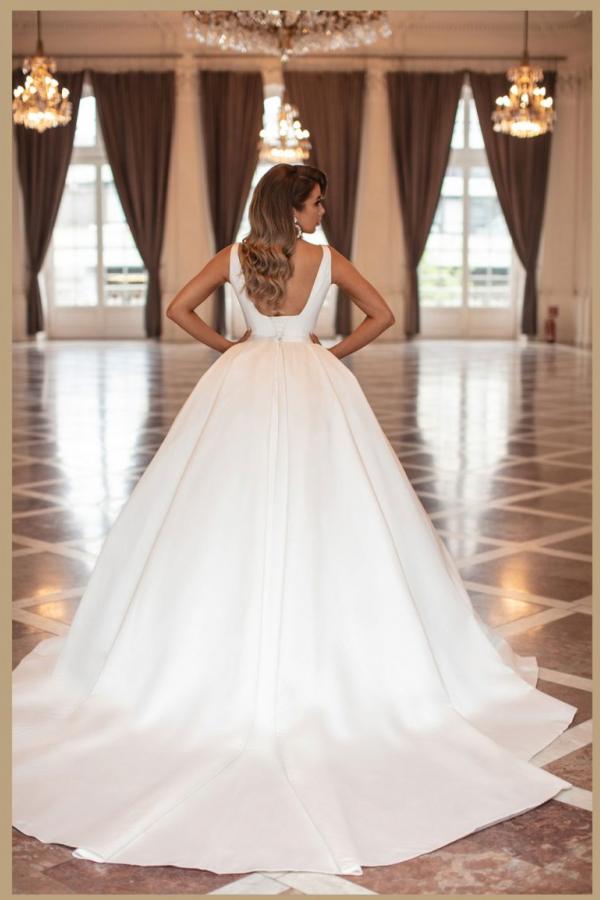 Bmbride Simple White Square Straps Satin Ball Gown Wedding Dress