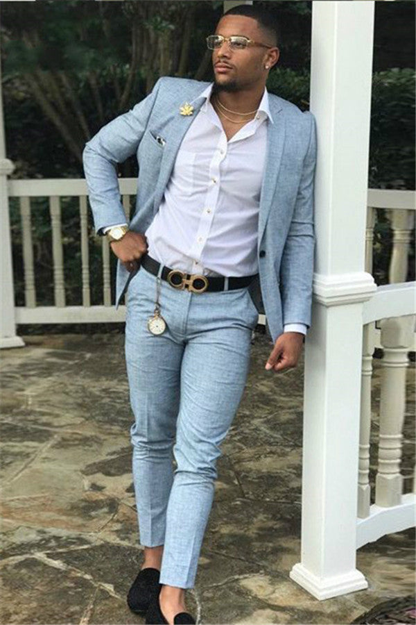 Koscy Stylish Two-Piece Blue Wedding Suit with Notched Lapel for Groom’s Prom