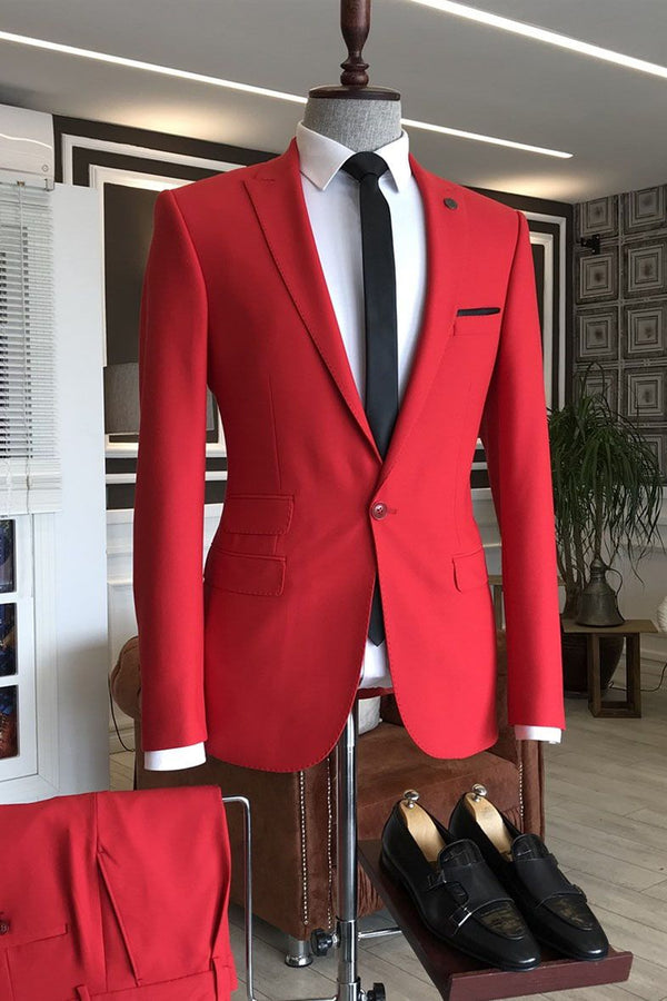 Koscy Best-Fit Red Formal Dinner Suit with Peaked Lapel for Prom