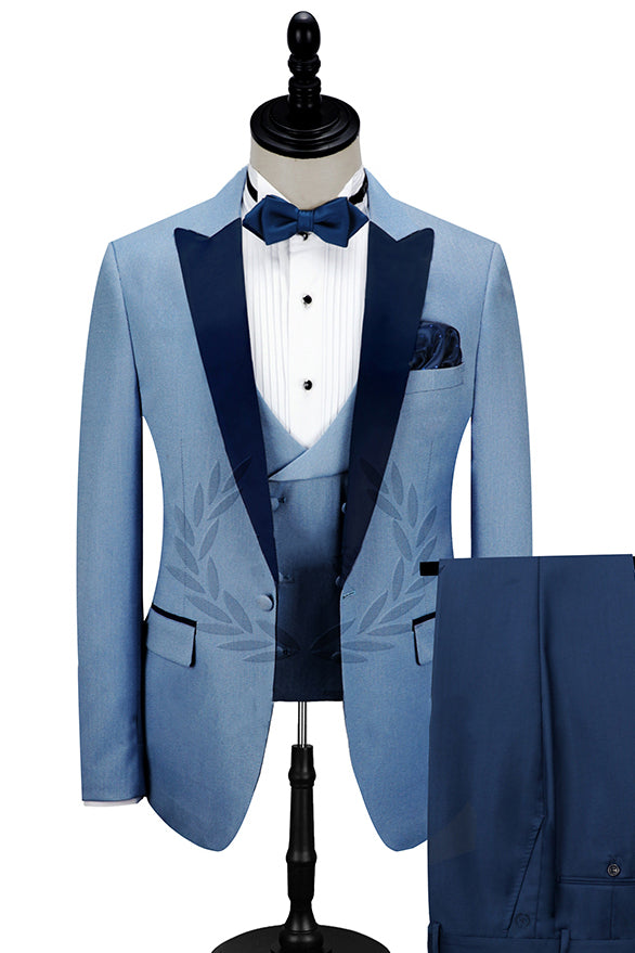 Koscy Fashionable Dark Navy Blue Tuxedo with Peak Lapel for Wedding and Prom