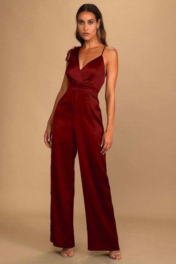 Koscy Retro Emerald Green Satin Asymmetrical Wide-Leg Jump Suit