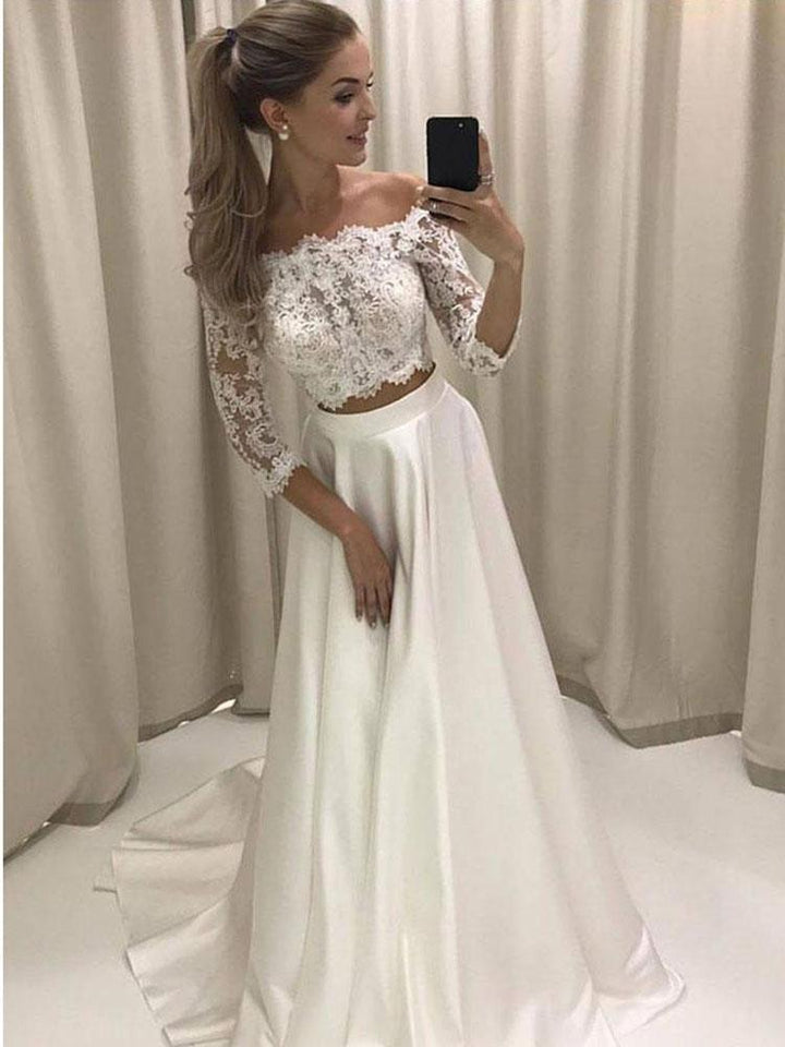 blue dress for baby girl 3/4 Sleeve Lace Beach Wedding Gown