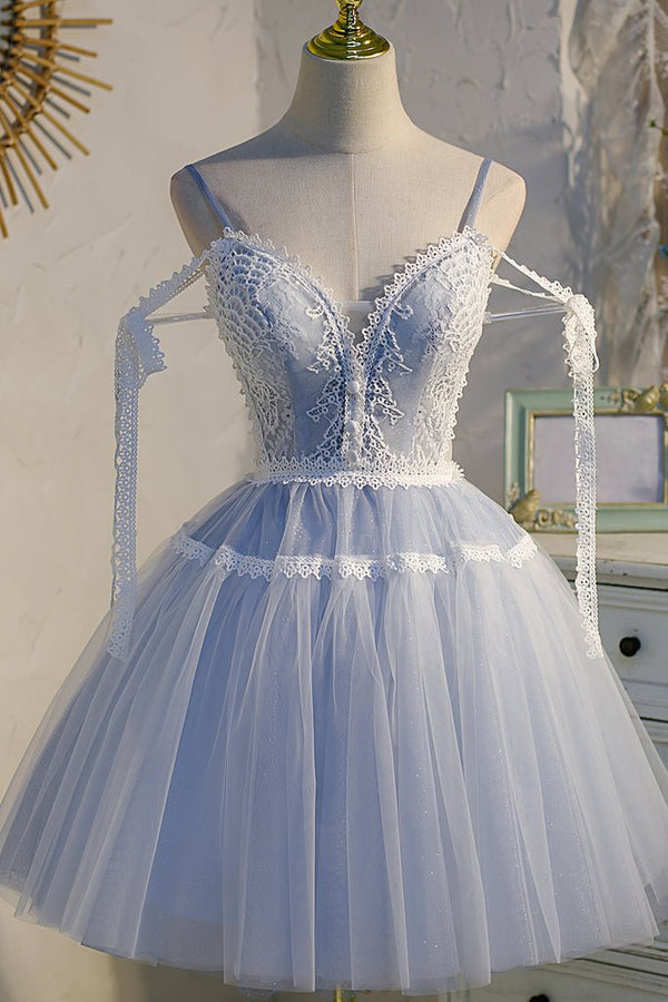 Koscy A Line Tulle Lace V Neck Homecoming Dress
