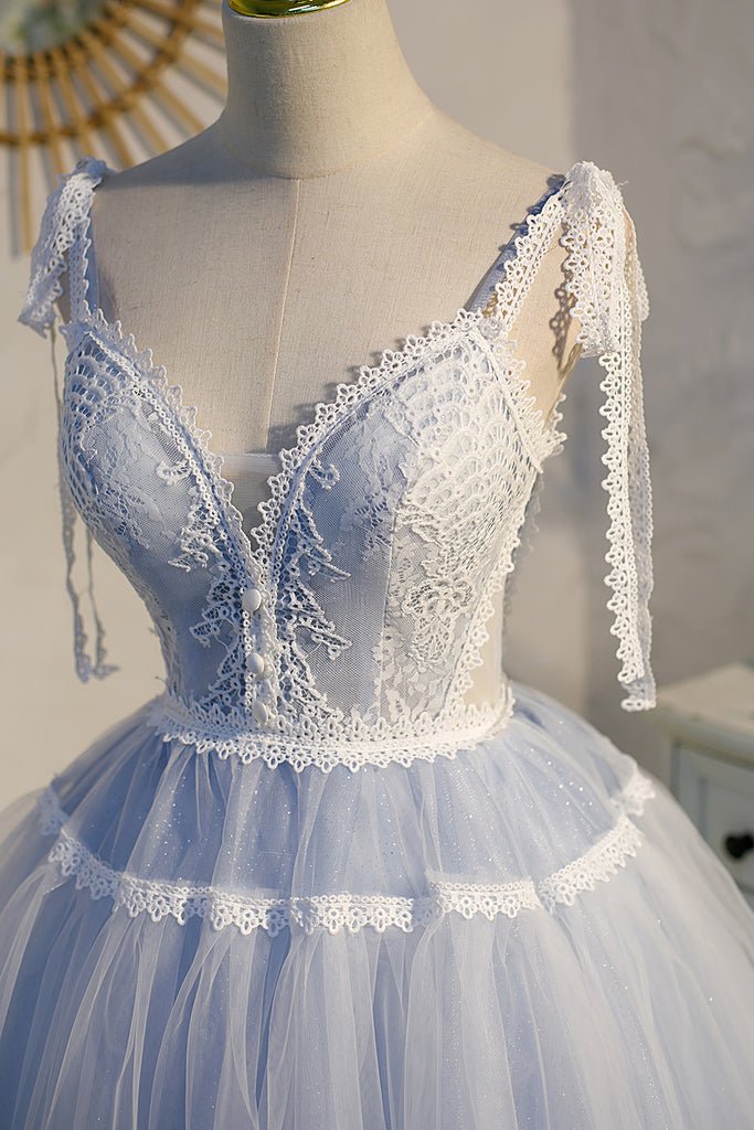 Koscy A Line Tulle Lace V Neck Homecoming Dress