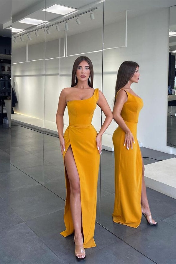 One Shoulder Sleeveless Long Mermaid Evening Dress With Split
