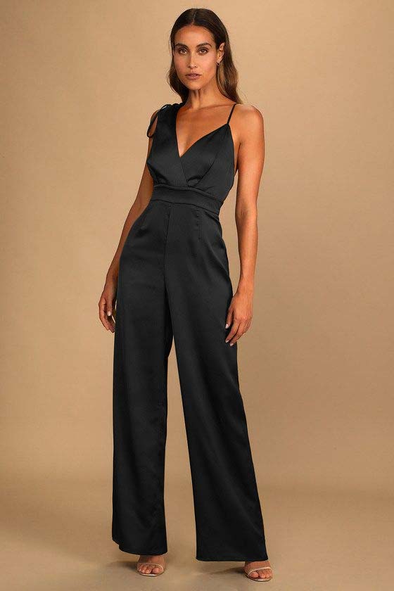 Koscy Retro Emerald Green Satin Asymmetrical Wide-Leg Jump Suit