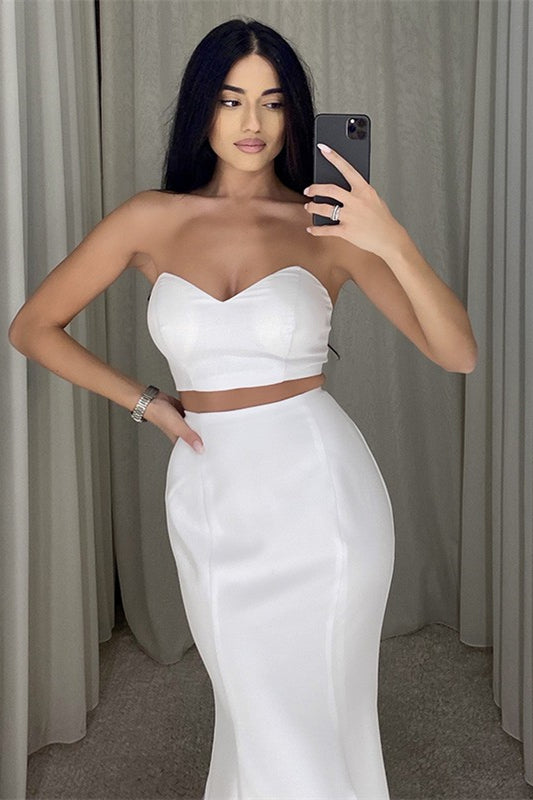 Two Pieces Mermaid Prom Dress - White