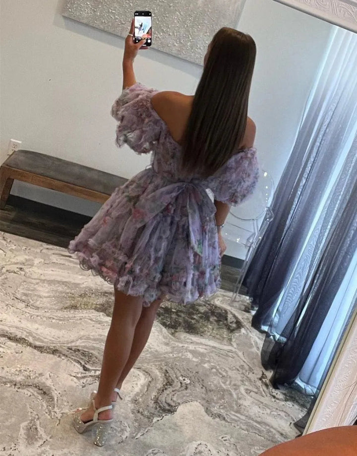Koscy A Line Off the Shoulder Printed Homecoming Dress