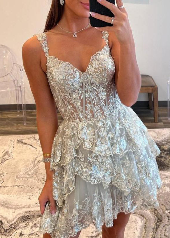 Koscy Short A-Line Sweetheart Tiered Homecoming Dress