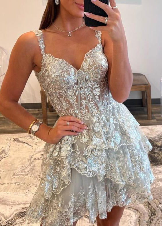 Koscy Short A-Line Sweetheart Tiered Homecoming Dress