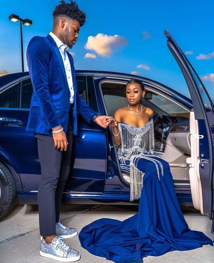 Koscy Royal Blue Velvet Blazer for Men's Wedding, 2 Pieces with Chic Peaked Lapel