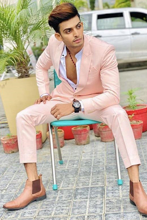 Koscy Stylish Pink Homecoming Suit with Peaked Lapel for Boys