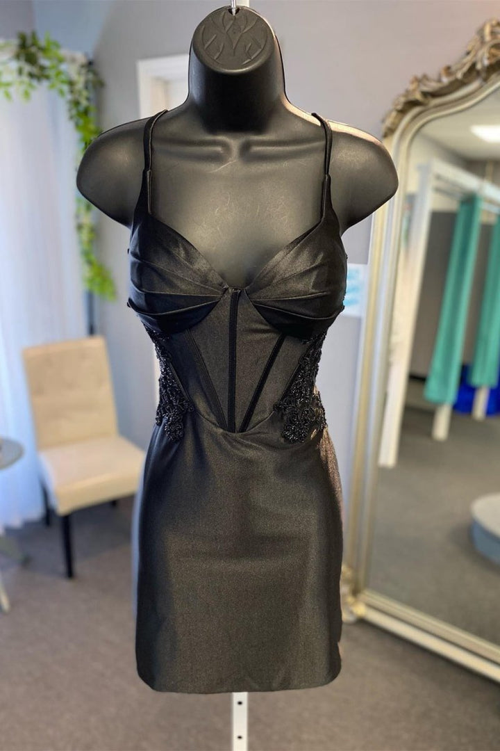 Koscy Sheath Satin Homecoming Dress with Appliques