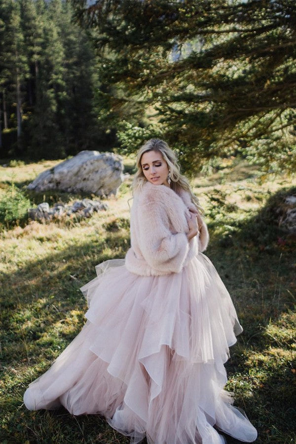 Bmbride Gorgeous Long Ball Gown V-neck Tulle Backless Bridal Gowns