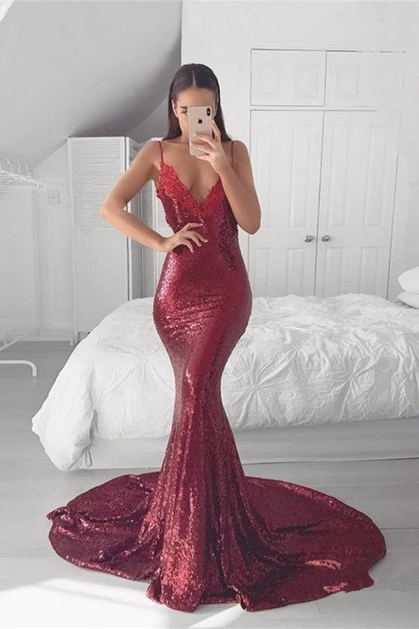 Mermaid Sequins Prom Dress with Spaghetti Straps